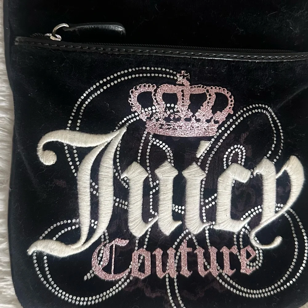 Juicy Couture Y2K Black Velour Crossbody Bag – 2011 Vintage Pink Sparkles - Picture 13 of 16